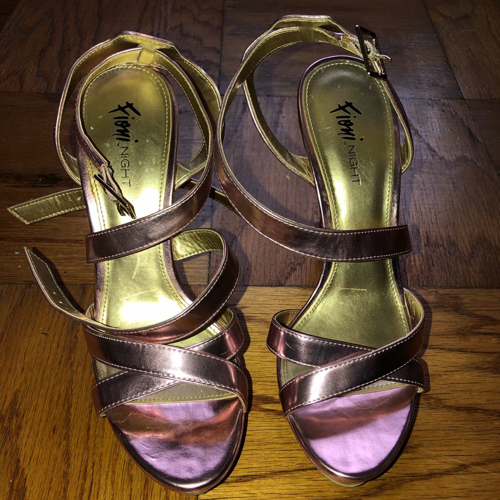 Chrome pink strappy heels